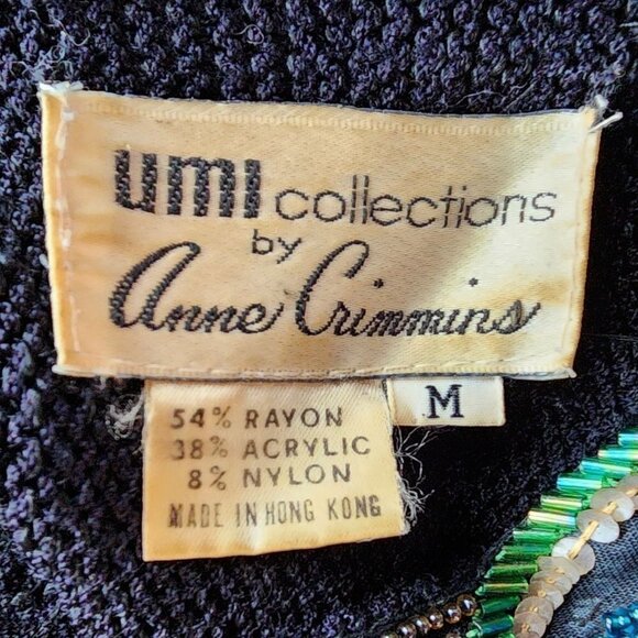 Vintage UMI Collections by Anne Crimmins Beaded Paisley Black Sweater Medium - Picture 10 of 11